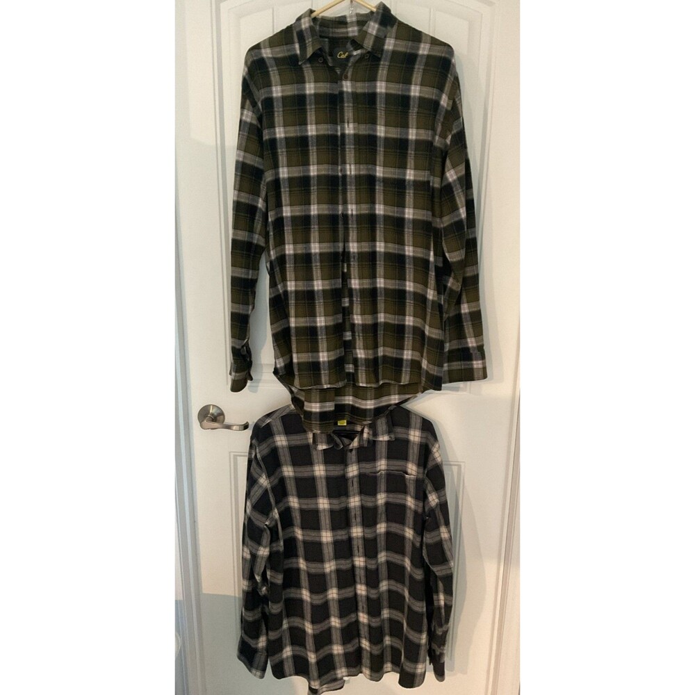 NWOT Cabela’s Men’s Long Sleeve Flannel Gray & Olive Plaid Button Down Shirts LT